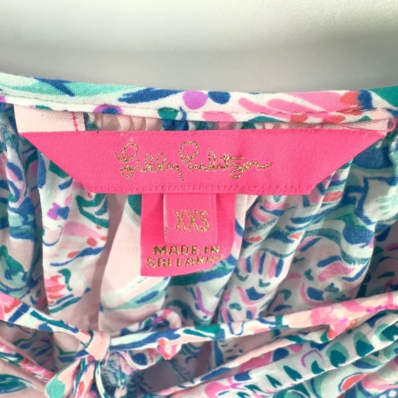Lilly Pulitzer Womens Willa Flounce Sleeve Top Size XXS Pink Blue Tropical Print - Picture 6 of 11
